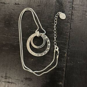 MJM Silver Reticulated Circle Rhinestone Full Moon Necklace Signed​​​​​​​